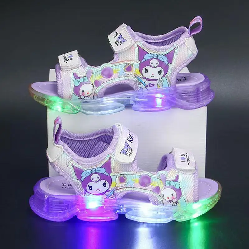 

Sanrio Boys Girls Kuromi Kids Led Light Up Luminous Sports Sandals Summer Kids Sandals Non Slip Toddler Shoes Children's Beach
