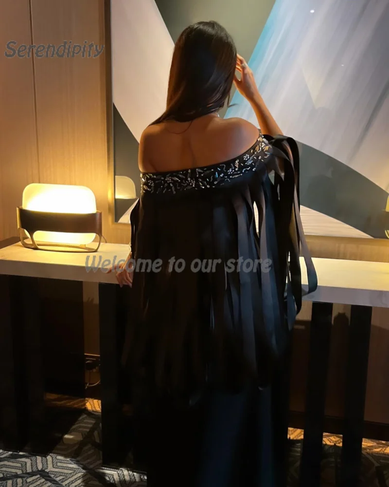 Serendipity مساء اللباس الرسمي Ankle-Length Off The Shoulder Evening Dress Elegant Crystal Ribbon Arabia Prom Gown For Women