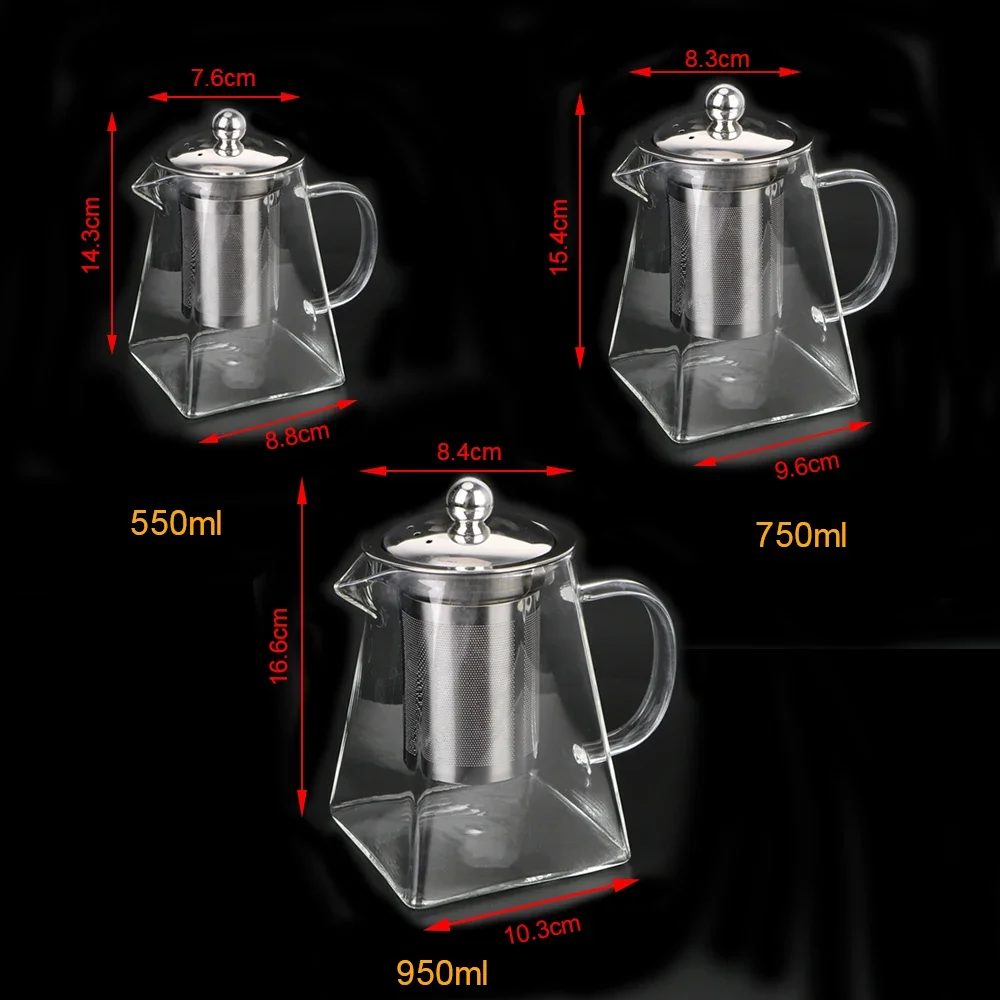 Glass Teapot 550/750/950ML Tea Infuser Heat Resistant Clear Kettle Household Teaware With Stainless Steel Infuser