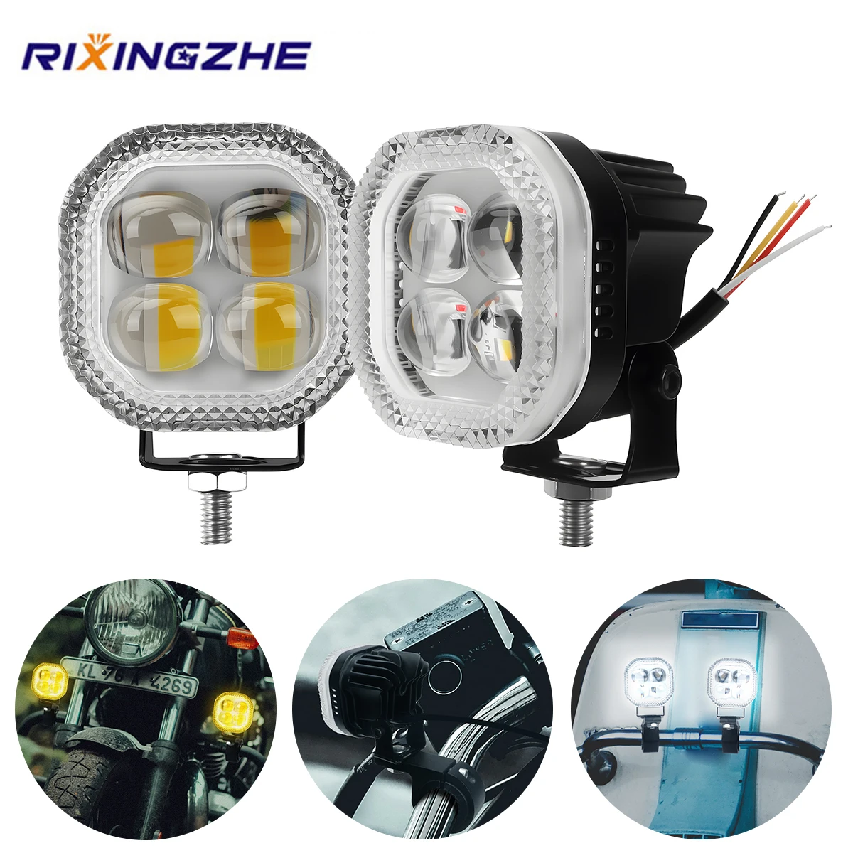 

1/2PCS Motorcycle LED Spotlight 12-24V Adjustable Headlight Hi/Lo Beam Light 3570 Chip Fog Light for Car Truck RGB White Yellow