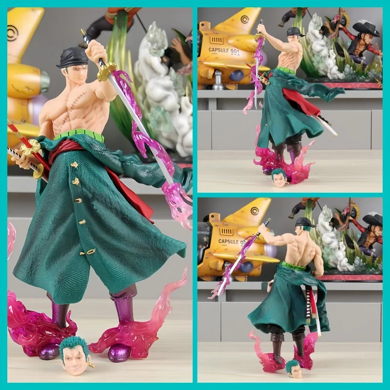 

24cm Roronoa Zoro Anime Figure One Piece Figure Zoro Statue Figurine Model Gk Pvc Two Head Doll Collection Toys Decoration Gifts