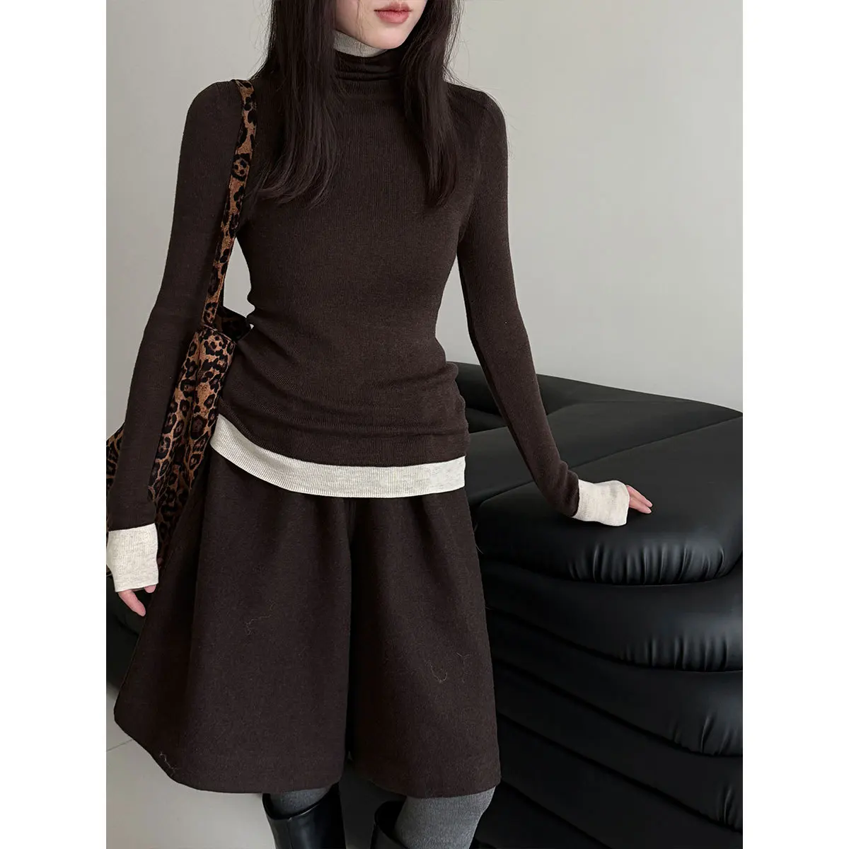 

Women's Slim Fit Base Layer Top Color Block Wool Blend Long Sleeve Casual Style Soft Cozy High Collar Knitted Sweater