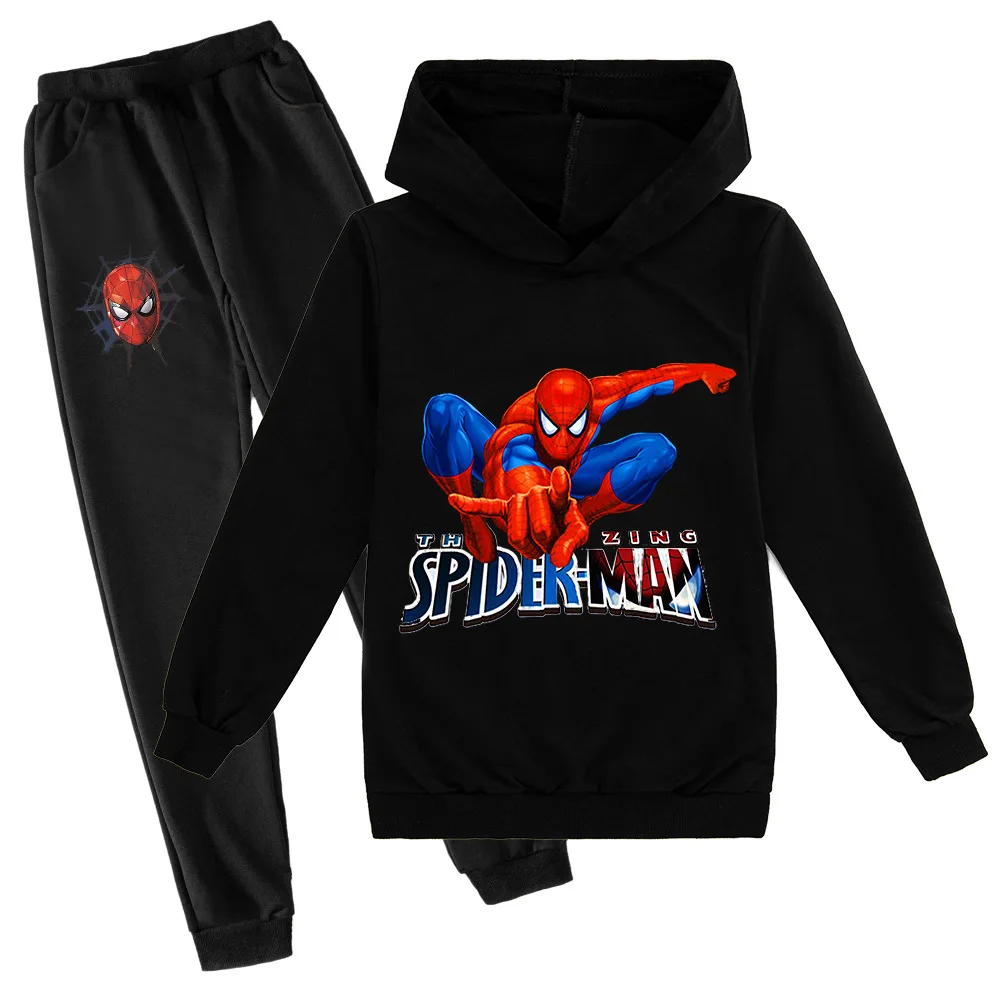 Casual Kids Clothes Spiderman Cartoon Anime Graphic 2 Piece Hoodies Set Clothing Cool Clothing Boys Tracksuit Children