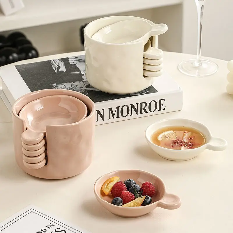 Stilvolles cremefarbenes Soßenschalen-Set aus Keramik – hitzebeständige Dip-Schalen mit Essstäbchenablage, kreative Servierplatten zum Essen