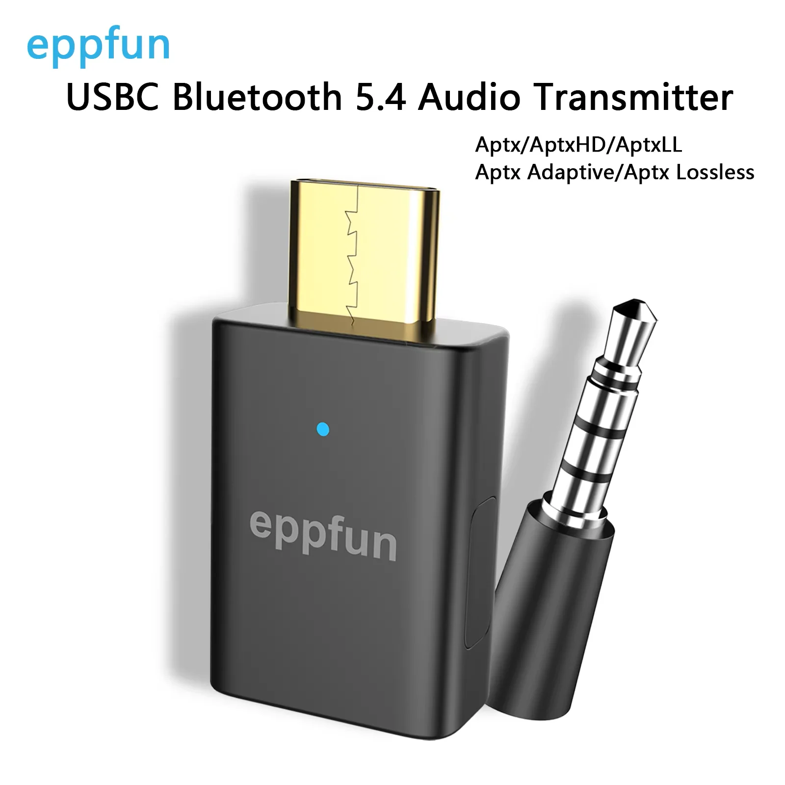 Eppfun AK3040ProMax USB C Bluetooth 5.4 Nadajnik Audio z Aptx Adaptive Low Latency LC3 do gier na PS5, PS4, telefonie i komputerze PC