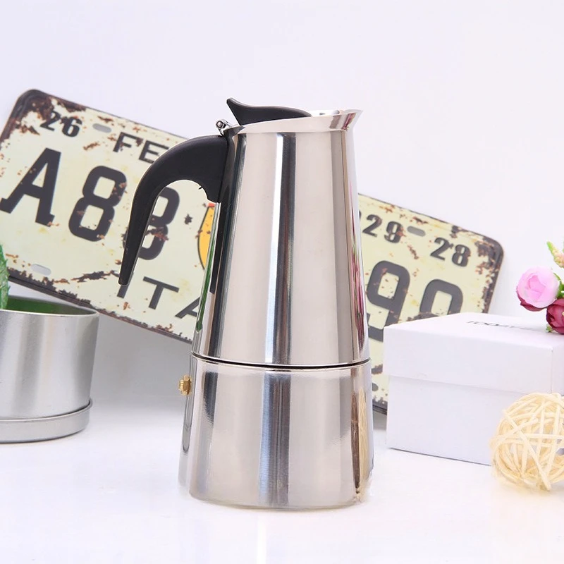 Cafeteras Espresso de acero inoxidable de 100ml-450m, cafetera Moka con estufa, percolador, cafetera adecuada para el hogar y la Oficina