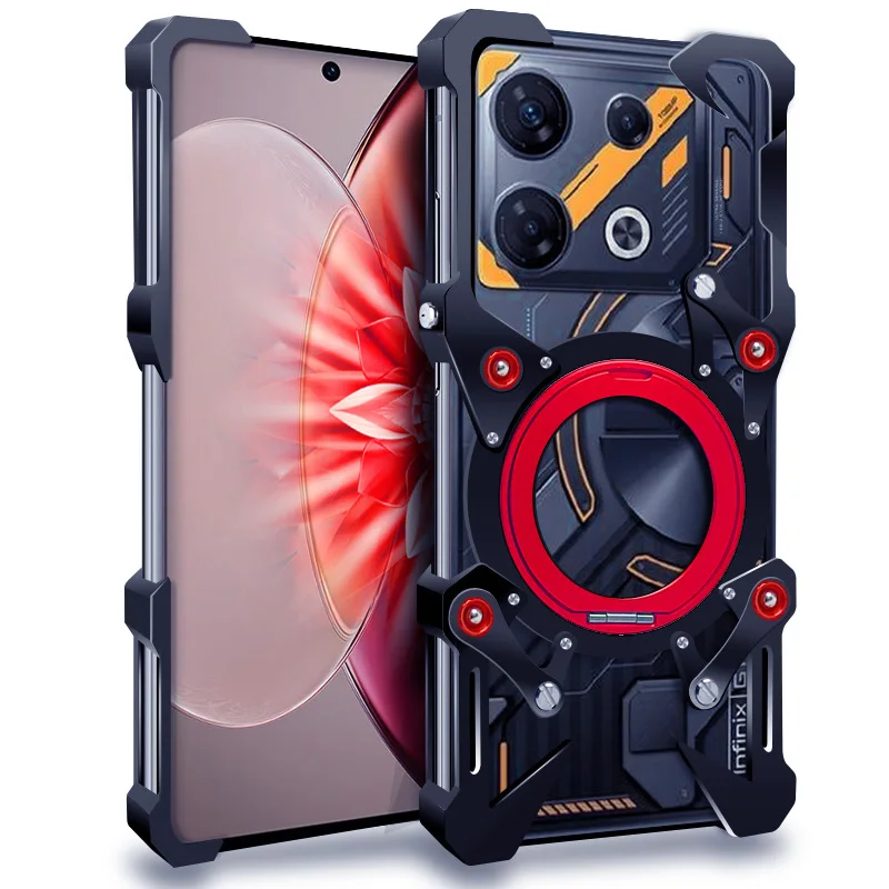 حافظة مغناطيسية من معدن الألومنيوم بدون إطار تدور 360 درجة لهاتف انفينيكس نوت 50 برو 4G، GT 20 Pro، GT 10 Pro