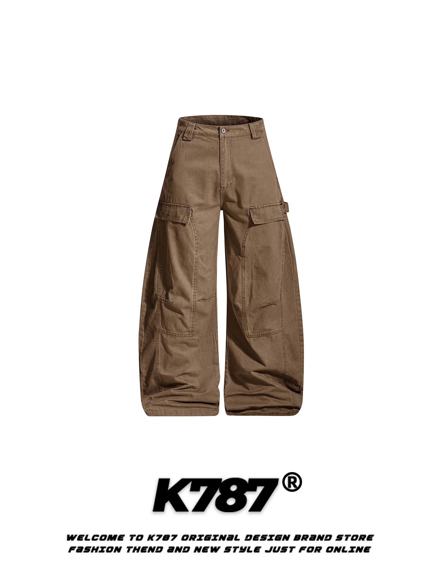

K787 American Retro Workwear Casual Pants High Waist Floor-Length Banana Pants Men Women Multi-ket Wide Leg Knife Pants