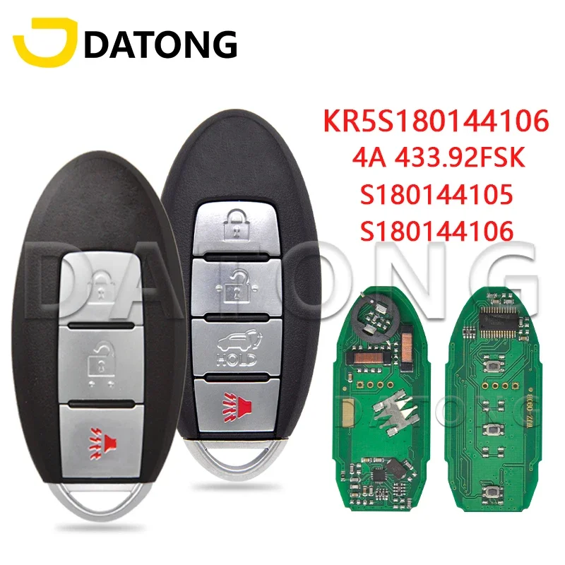 

Datong World Remote Control Car Key For Nisan Rogue X-Trail FCCID KR5S180144106 433MHz 4A Chip Replacement Keyless Entry Card