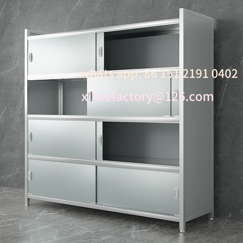 

Customizable Thickened Stainless Steel Kitchen Shelf Floor Multi-layer Storage Rack Multifunctional Balcony with Cabinet Door