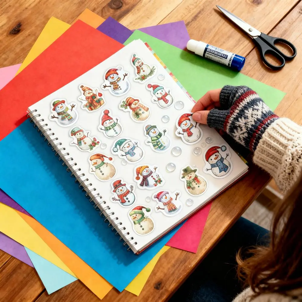Cute 100Pcs Snowman Stickers Cartoon Irregular Shape Christmas Stickers Waterproof Adhesive Gift Tags Scrapbooking