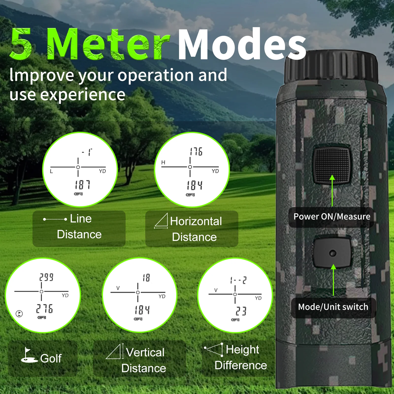 1000 متر مقياس مسافات الليزر Rangefinder للصيد جولف Rangefinder تلسكوب التمويه