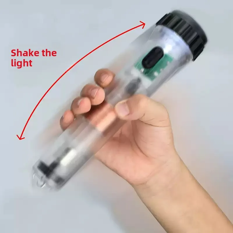 Transparent Hand Crank Self-generated Flashlight  Magnet Shake Charging Emergency Fluorescent  For Student Outdoor Survival