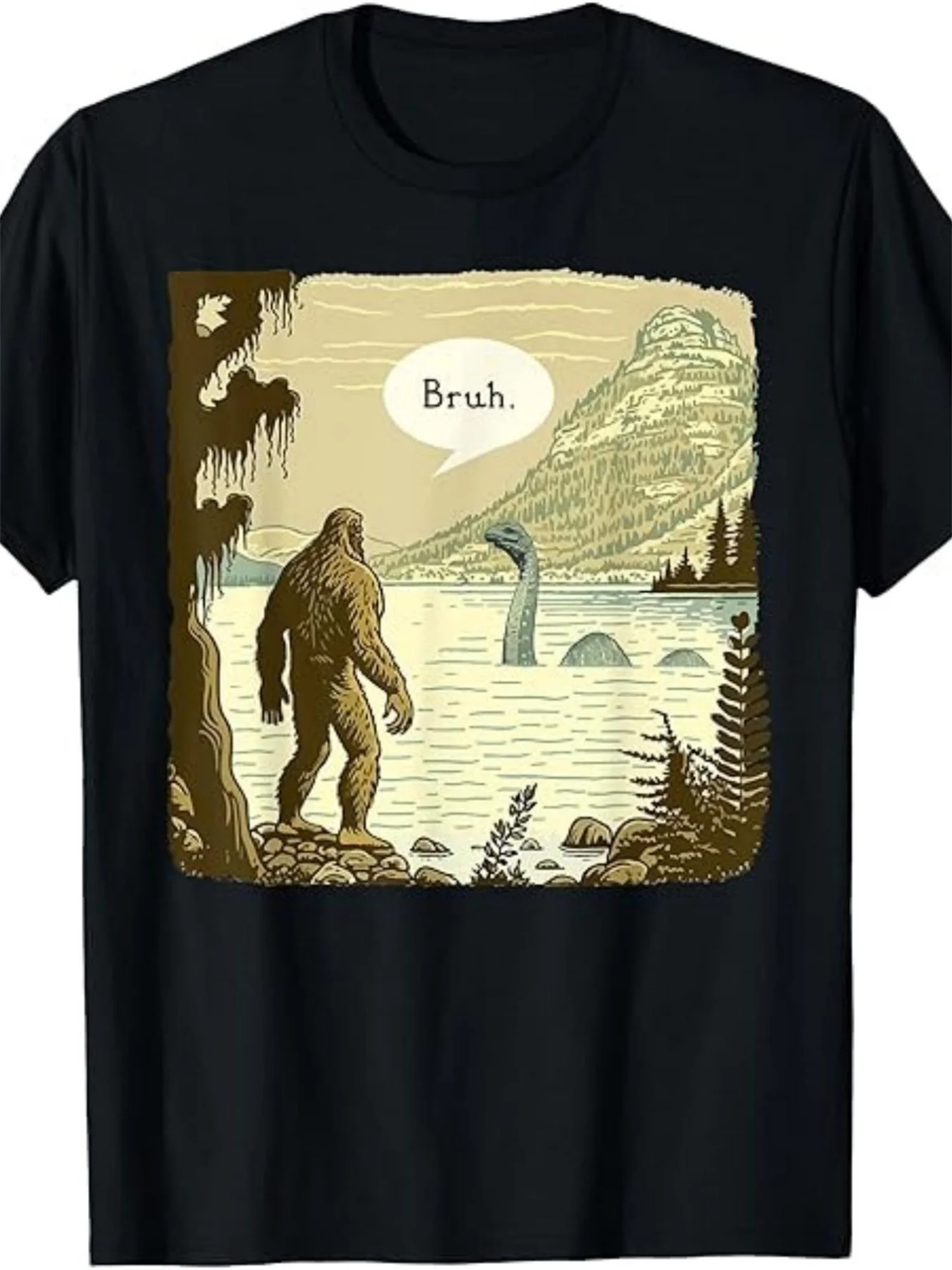 

Sasquatch & Loch Ness Monster T-Shirt - 100% Cotton 180gsm, Cryptozoology Design, All-Season Casual
