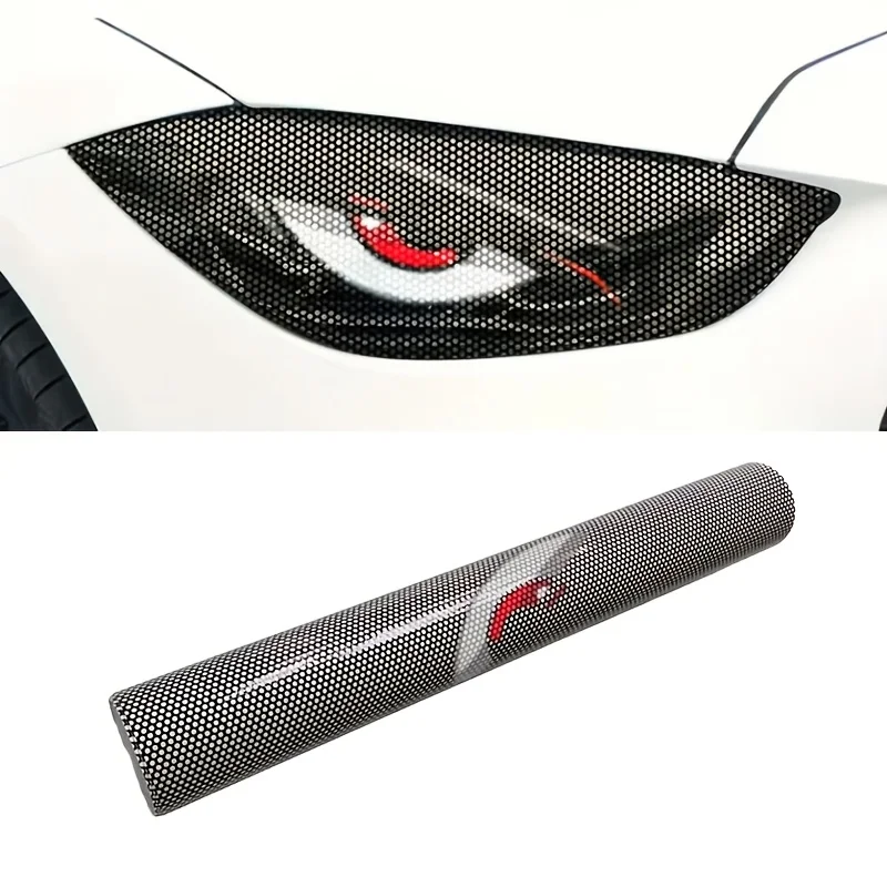 2 pack car headlight sticker grid eye decal, durable lampshade decorative sticker, suitable for car headlights and tail lights,