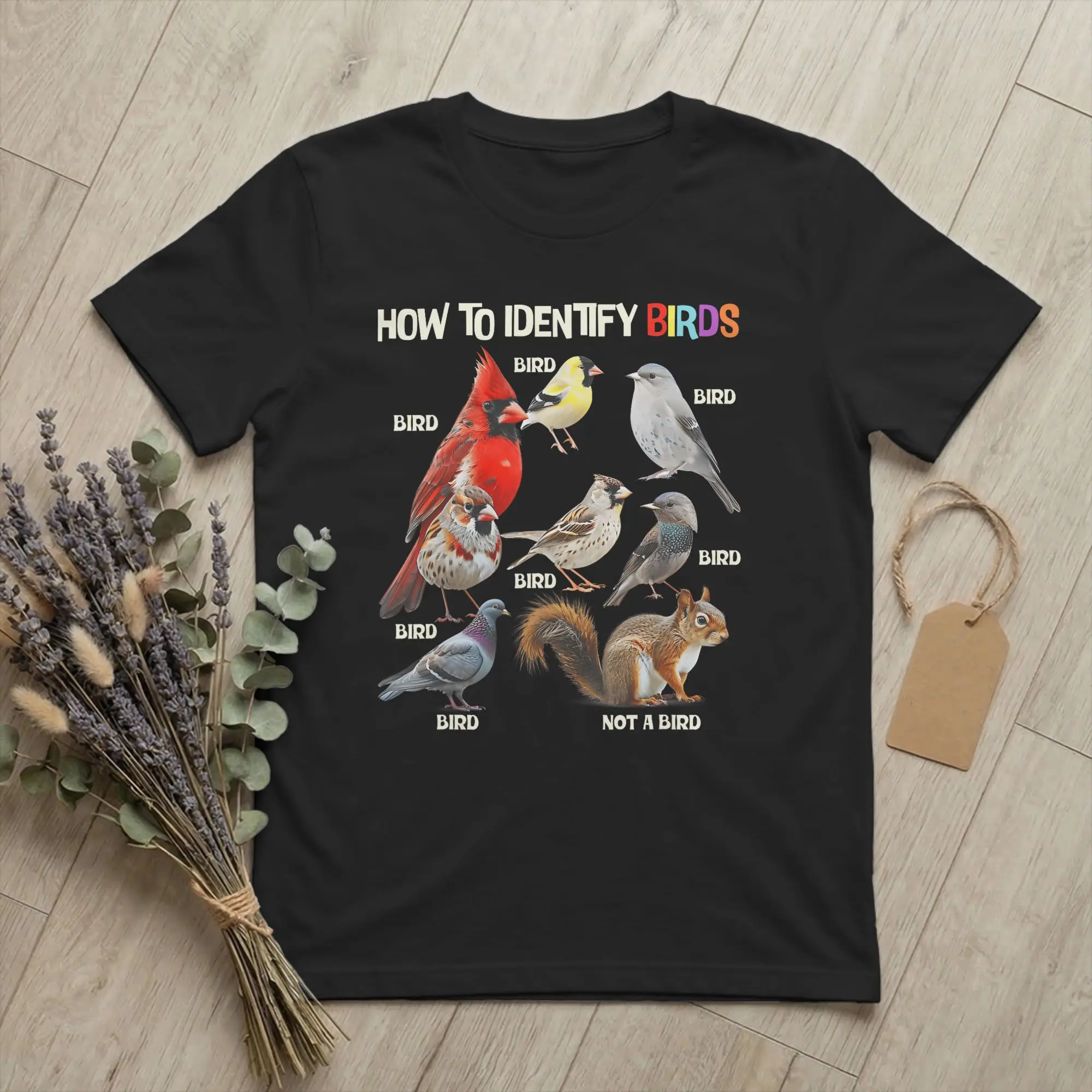 T-shirts pour hommes, avec impression « Comment identifier les oiseaux », pour observateurs d'oiseaux, avec motif d'écureuil amusant, en coton, à manches courtes, col rond