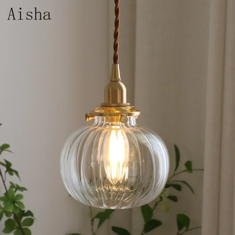 Japanese Pumpkin Glass Pendant Light Simple and Exquisite Small Hanging Lamp Home Bedroom Restaurant Homestay Bar Lighting