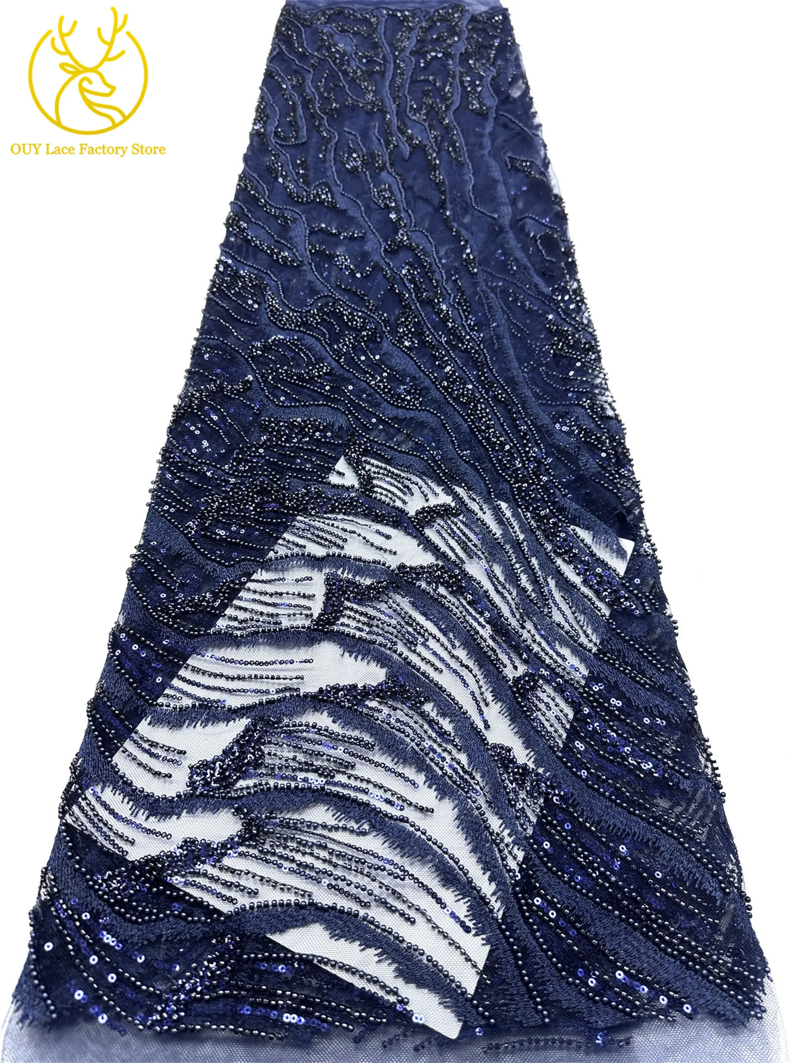 Afrikanischer Brautkleid-Spitzenstoff mit Stickerei und Perlen, französischer Netzspitzenstoff, nigerianischer Tüllspitzenstoff für Hochzeitskleider und Partykleider zum Nähen – Detail 19