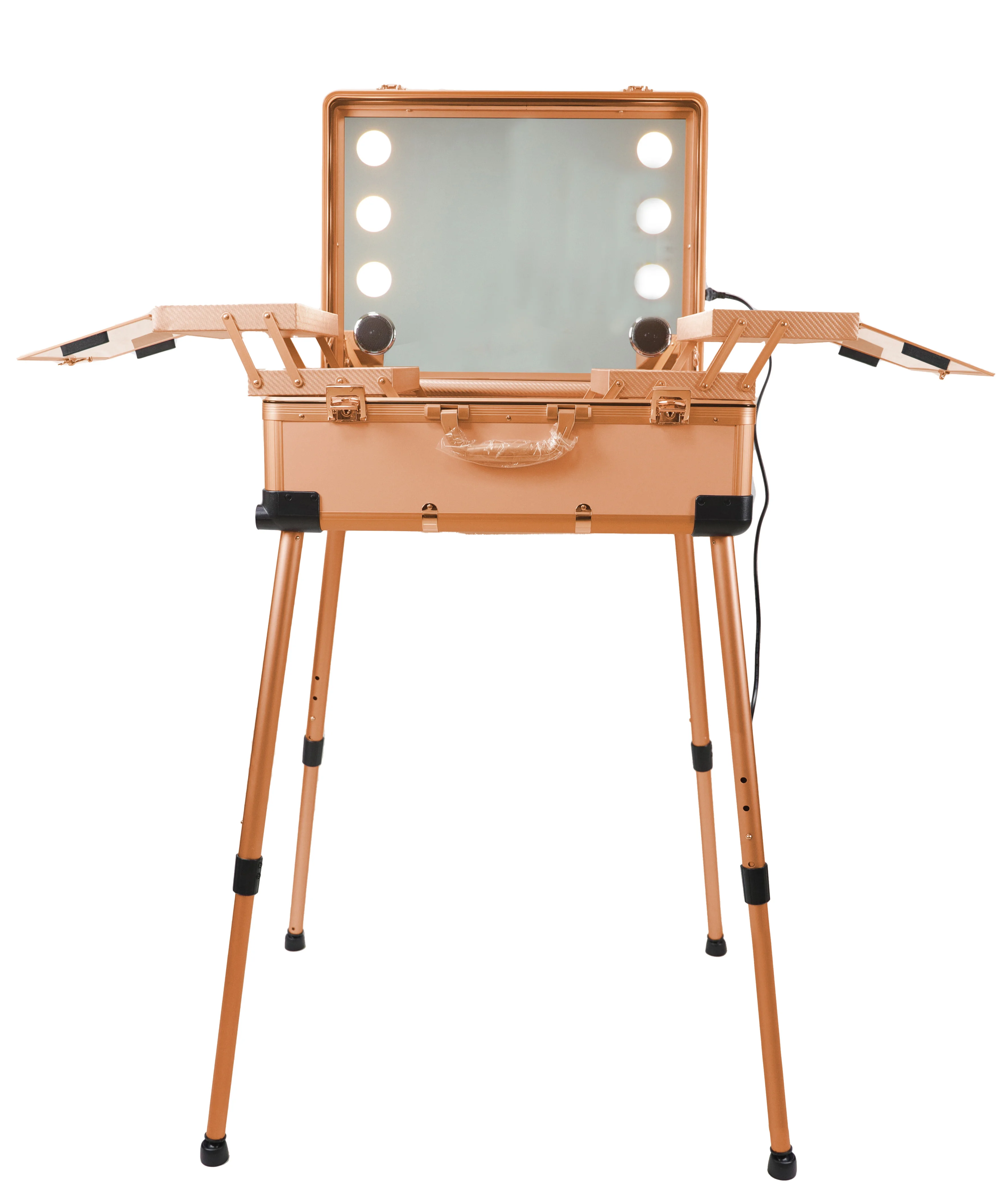 2024 peach professional aluminum makeup station beauty dresser cosmetic case with light mirror artist case