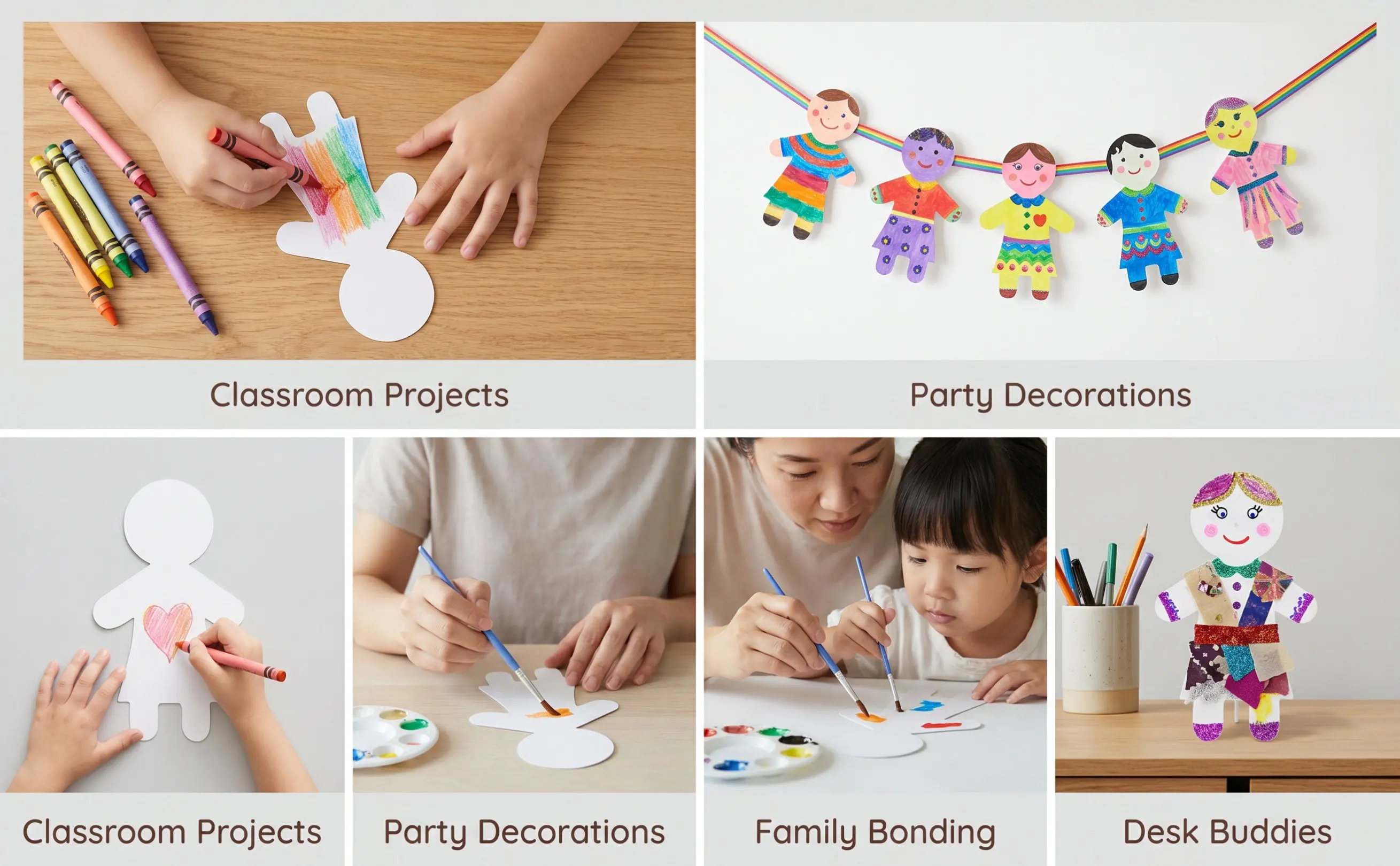 40Pcs White Blank People Cardstock Cutouts Unpainted Paper Shapes for Projects Preschool Classroom Art Party Supplies
