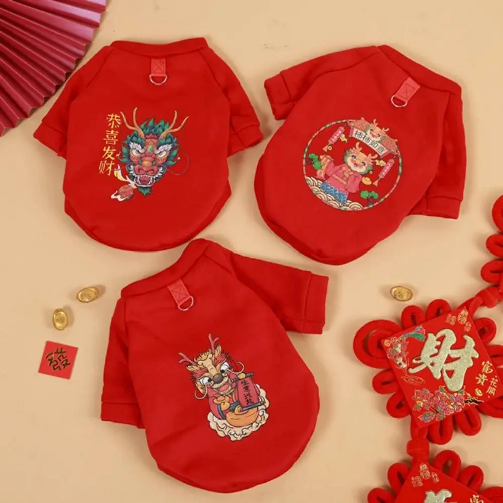 

Chinese Style Dragon Cats Coat Cartoon Warm Puppy Sweatshirt Polyester with Traction Buckle Zodiac Dragon Dog Clothes Christmas