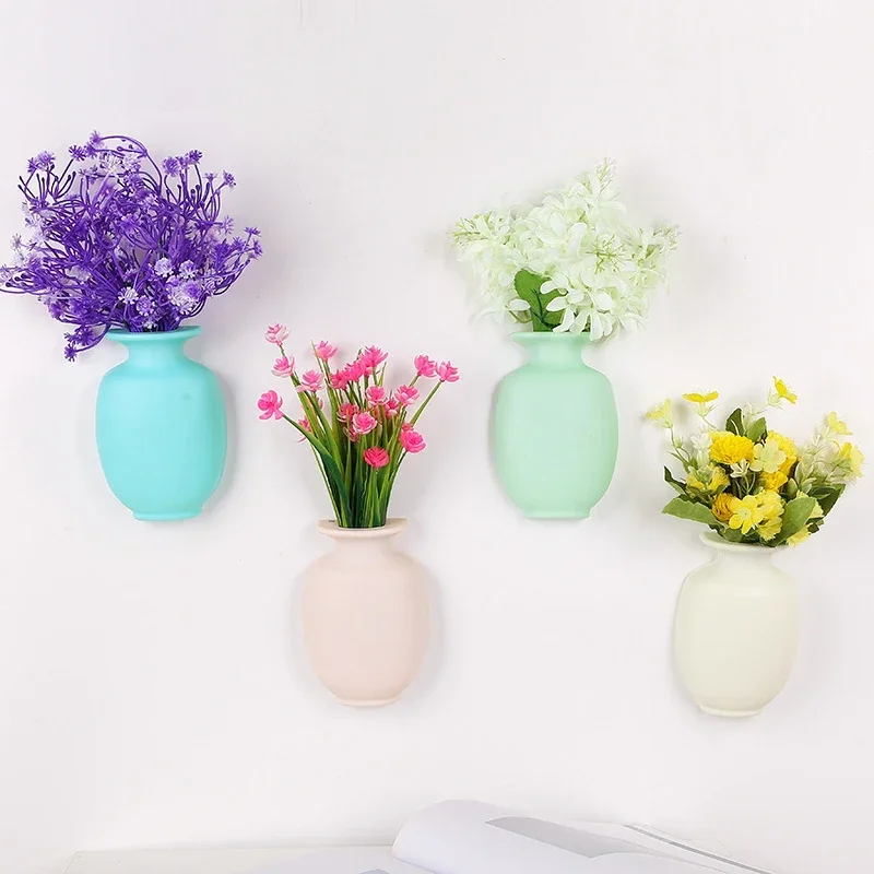 1pc Plastic Flower Vase Wall Hanging Vase Room Decor Flower Pot Container Plant Floret Bottle Vases DIY Home Decoration