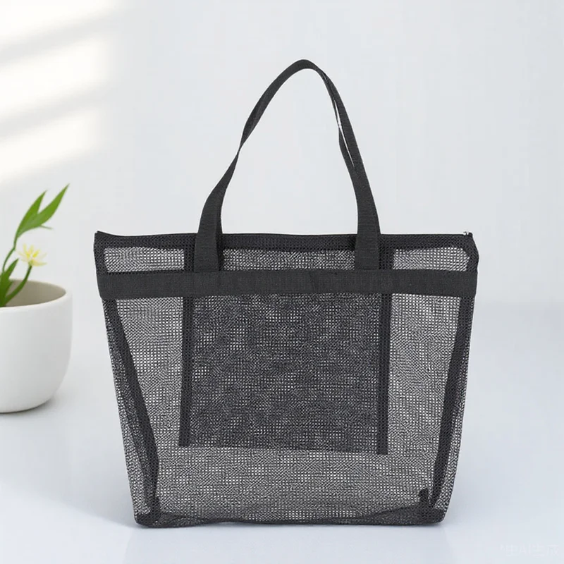 

1 Large Capacity Mesh Toiletry Bag Black Waterproof Shower Storage Pouch For Travel Gym Dorm Outdoor Portable Organizer