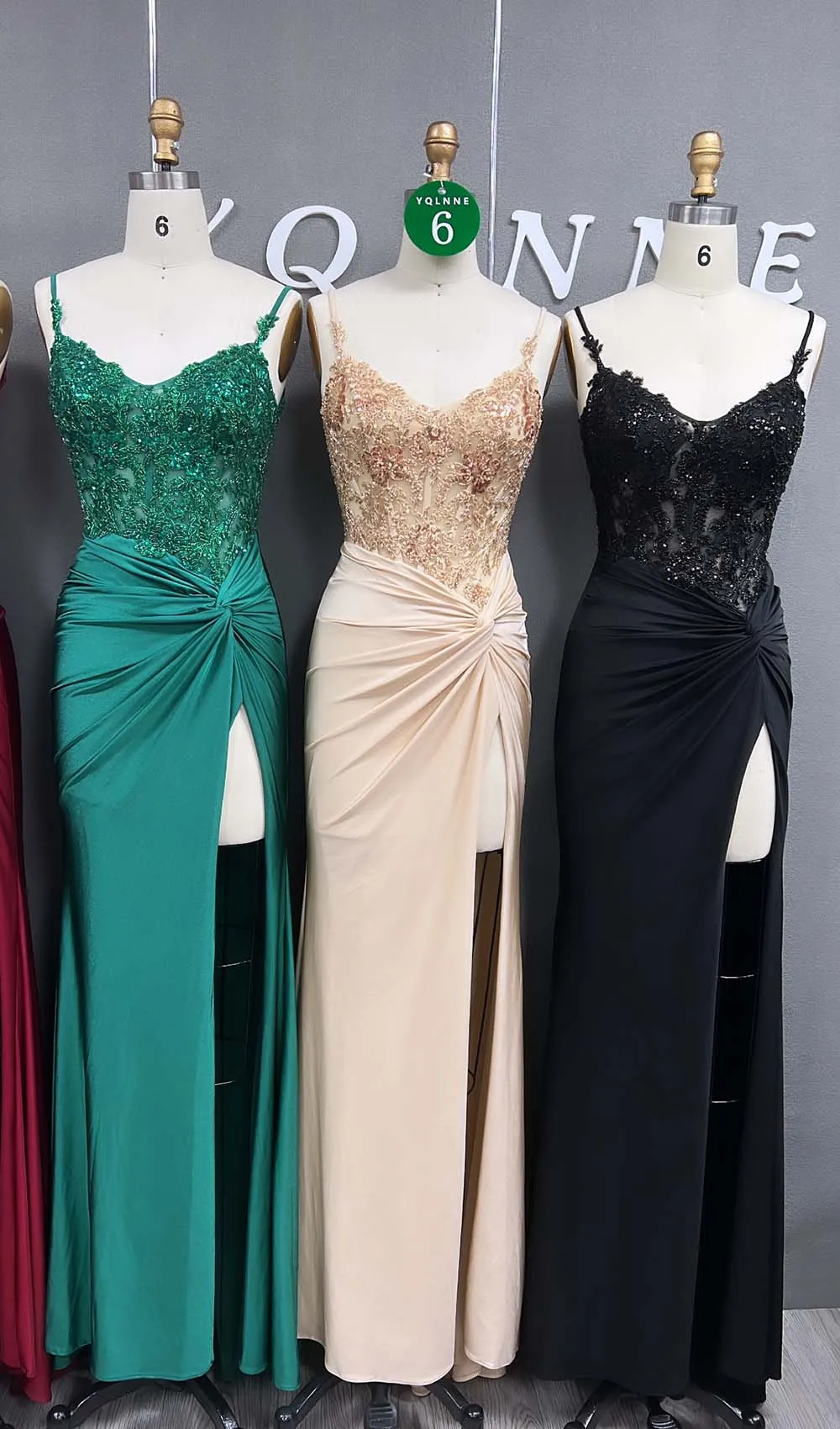 YQLNNE Sexy Black Spaghetti Beading Fitted High Slit Gala Prom Dresses Formal Strapless Evening Gown Mermaid
