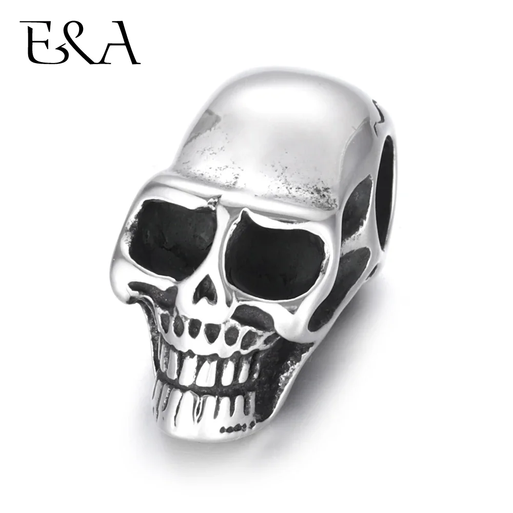 Stainless Steel Beads Skull Blacken 5mm Hole Metal Bead for DIY Men Bracelet Making Supplies Handmade Jewelry Findings