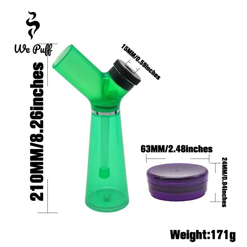 WE PUFF 2 In1 Acrylic Shisha Water Pipe Grinder Kit Built In Filter Pipes Smoking Grass Removable Tobacco Crusher Hookah Set