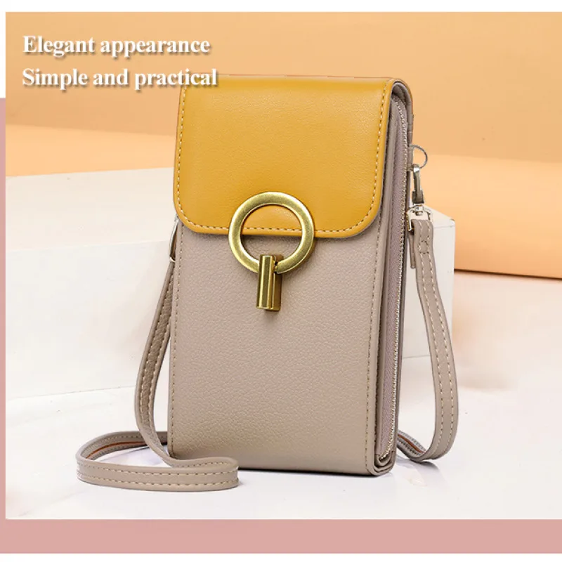 กระเป๋าสะพายหนัง PU สำหรับผู้หญิงกระเป๋าหิ้วมีฝาปิดขนาดเล็กคุณภาพสูงกระเป๋าโทรศัพท์เซลล์แนวตั้งสำหรับผู้หญิง