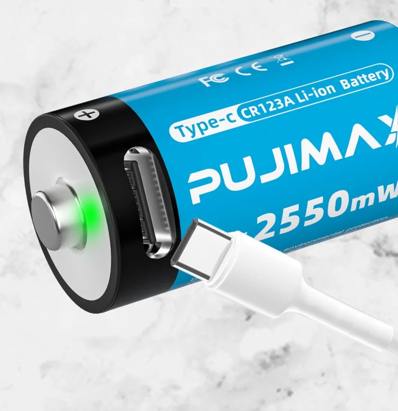 Type-C Rechargeable CR123A 2550mWh 3V Lithium Battery Rechargeable Battery High Capacity Portable Stable Output