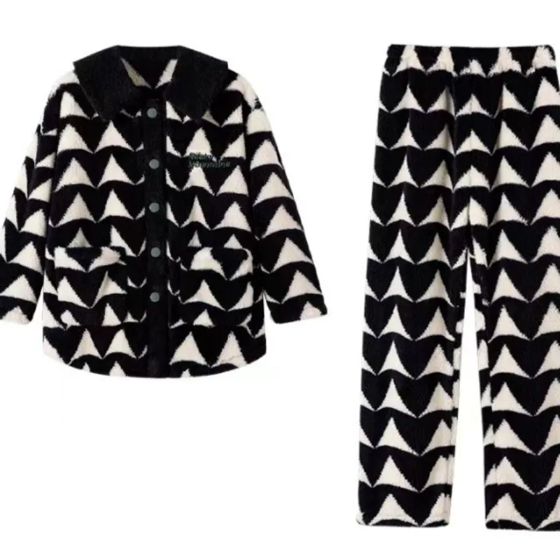 

Women's Suit Loungewear Suit Warm Fleece Thickened Flannel Coral Fleece Popular in Autumn and Winter Can Be Worn Outside Pajamas