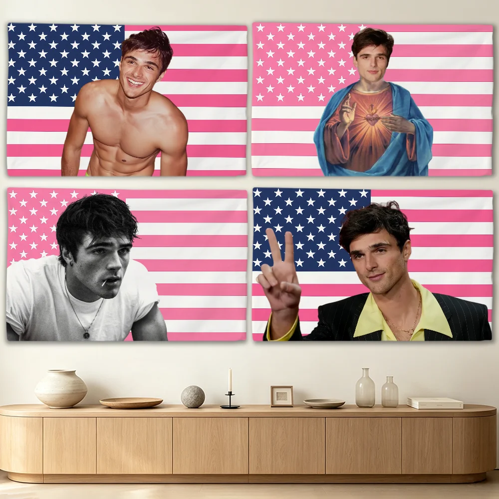 Outdoor Camping Usa - Acteur Jacob Elordi, Amerikaanse vlag reclamebanner