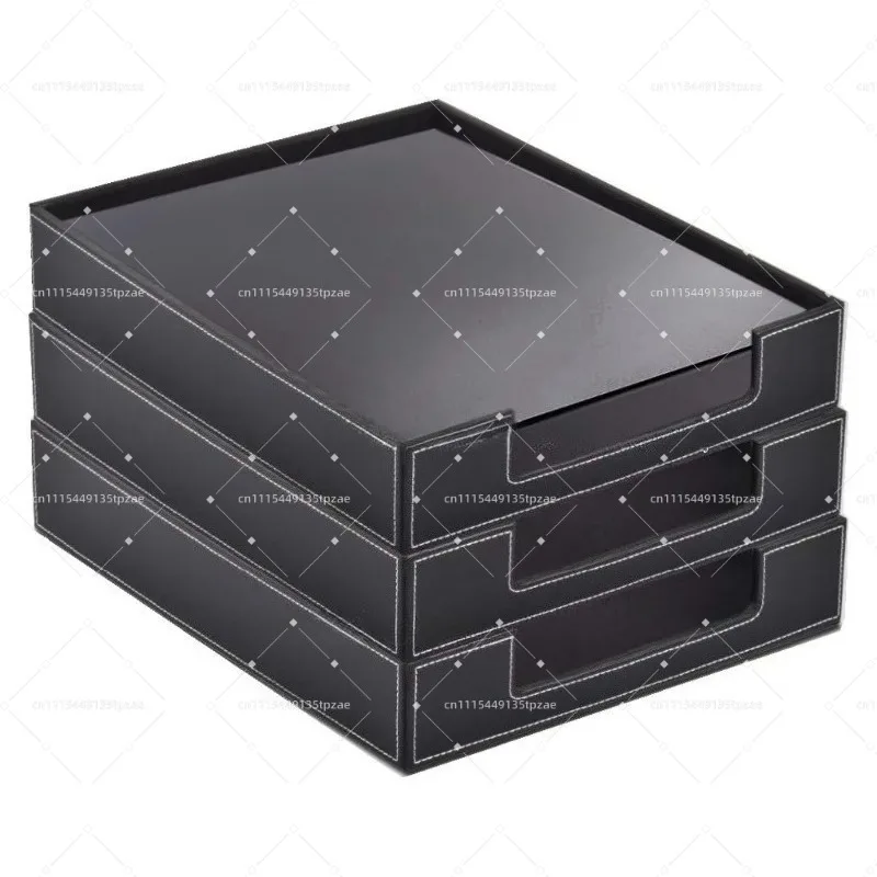 Leather File Tray Desktop Office Stationery Storage Organizer