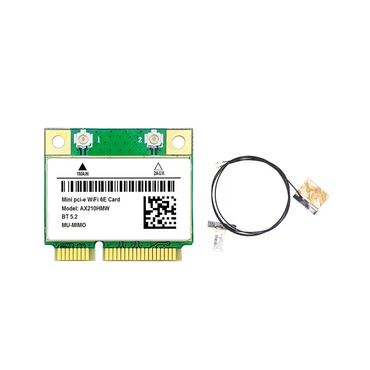 AB20-AX210HMW WiFi Card+Antenna WiFi 6E Mini PCI-E AX210 802.11Ax/Ac 2.4G/5G/6Ghz BT5.2 Wireless Adapter for Laptop