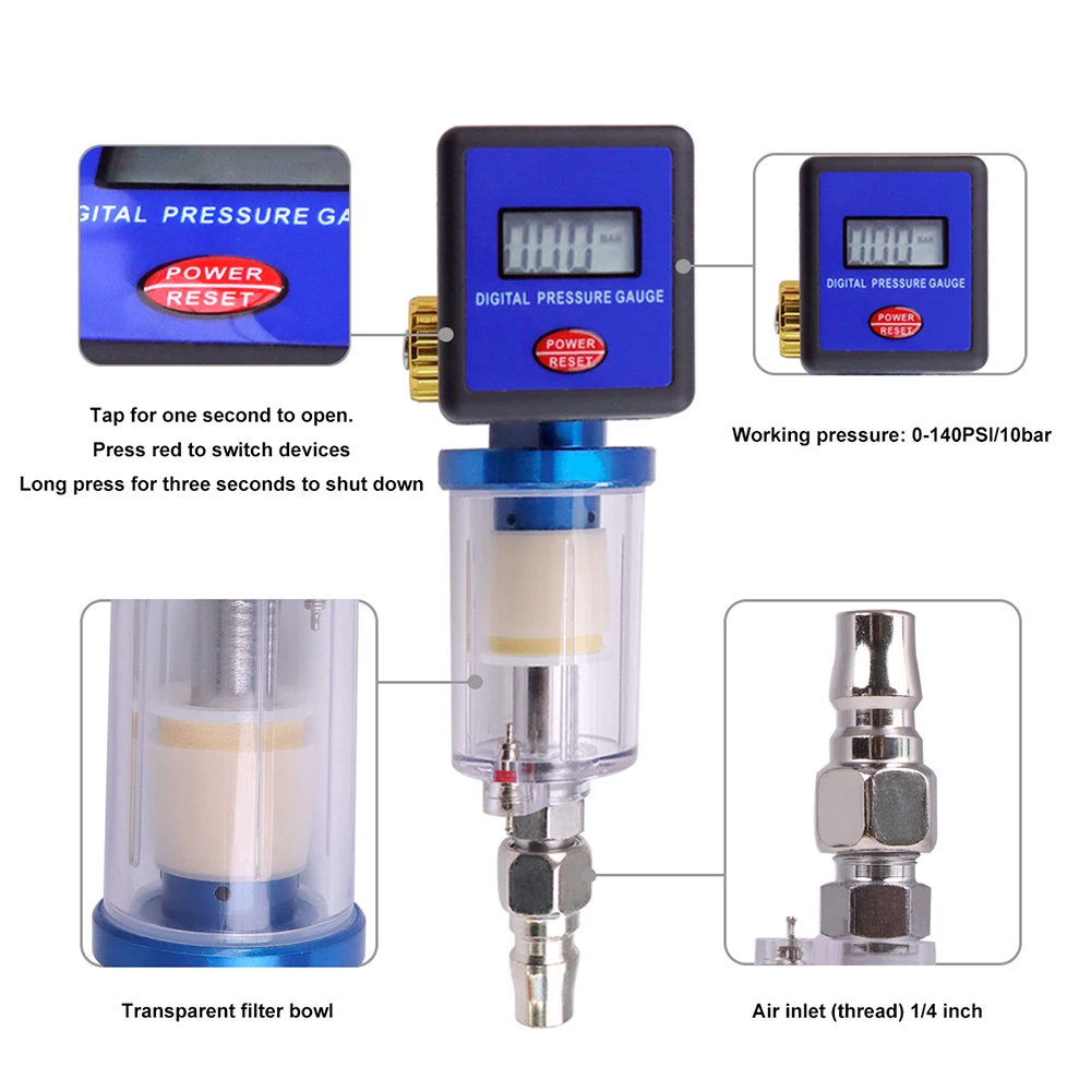 Airbrush Electronic Pressure Regulator LCD Digital Display +1/4