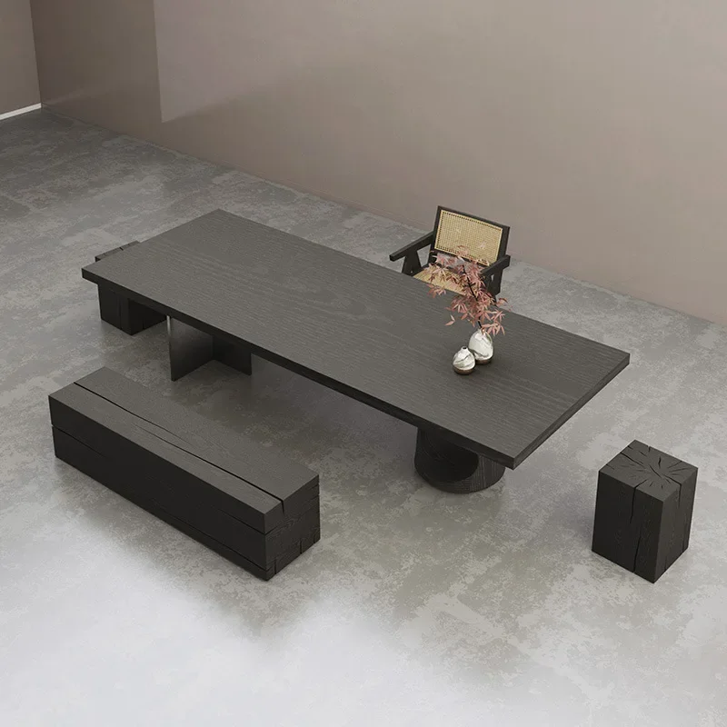 Black solid wood dining table gradual change suspension creative tea table and chair combination