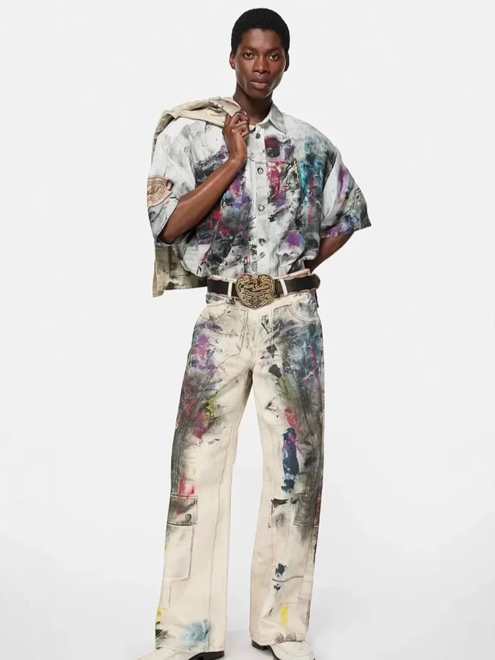 Y2k American Graffiti Splashing Ink Harajuku Cargo Pants Men Clothing Goth Hip Hop Retro Baggy Jeans Man Wide-leg Jean Techwear