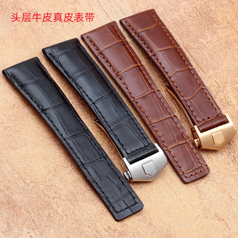 Correa de cuero genuino para reloj Tag Heuer Carrera Monaco, Hebilla plegable de 19mm,20mm,22mm, negro