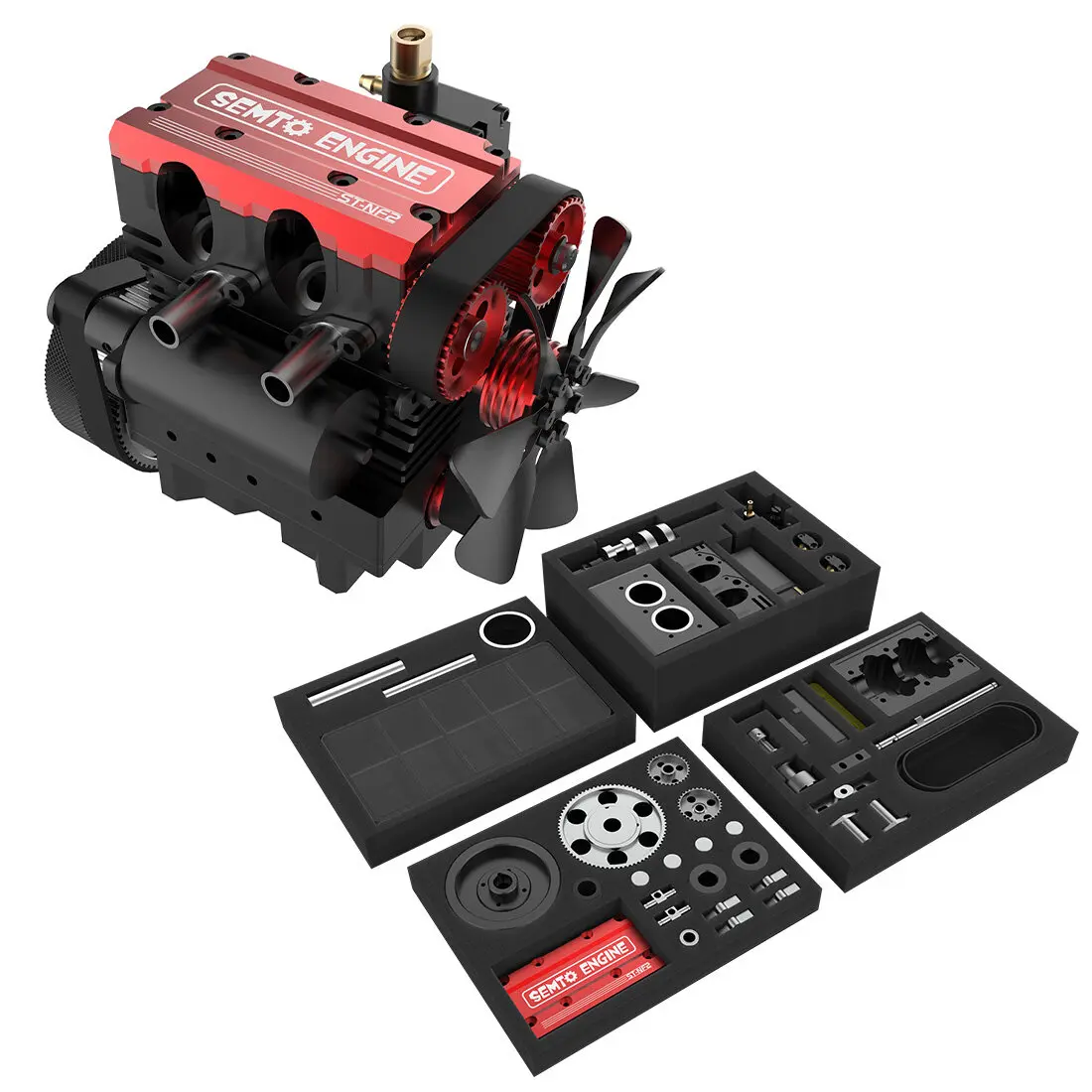 SEMTO ST-NF2 7.0cc Mini Inline 2-Cylinder 4-Stroke Engine Model Kit Metal Mechanical Assembly Toy STEM Physics Educational Gift