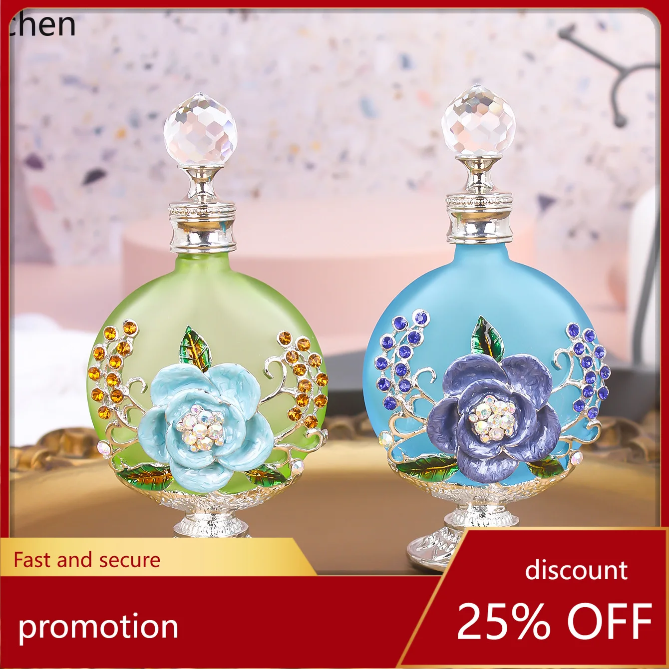 YFY  colorful flower diamond perfume essential oil bottle portable travel perfume bottle