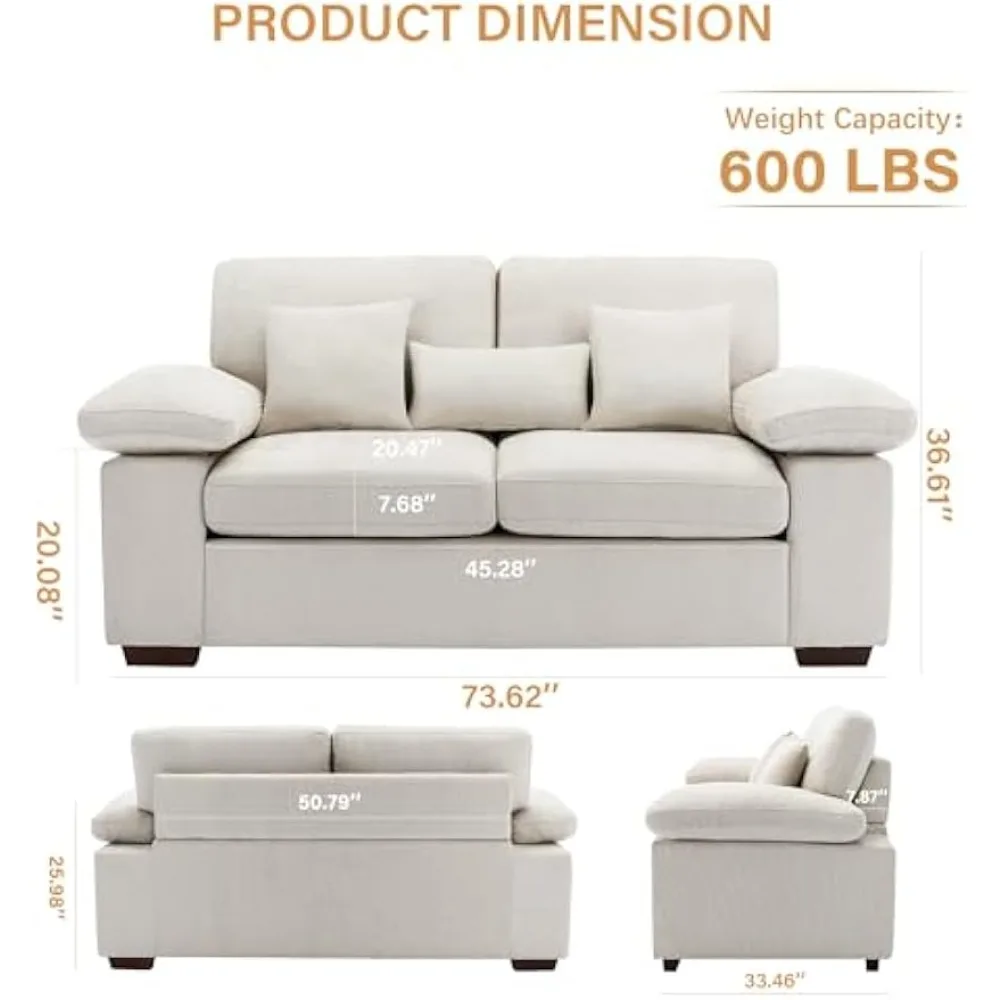 Sofa Kursi Empuk, Sofa Kursi Cinta 73 "Sofa Ruang Tamu dengan 3 Bantal, Bantal Kursi Chenille Nyaman Modern Berlapis Sofa Kamar Tidur
