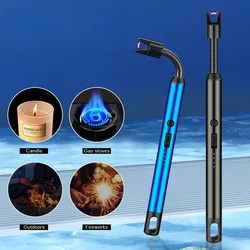 360° Seamless Hose Windproof Arc Pulse USB Lighter Safety Switch Outdoor BBQ Kitchen Cooking Portable Hook Electric Lighters