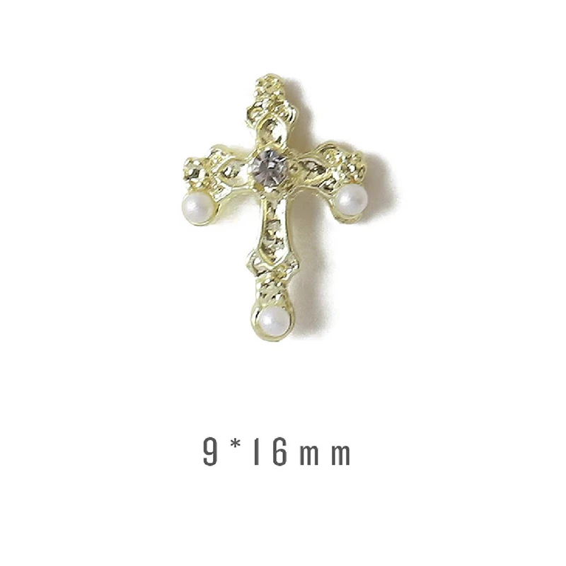 3D Cross Nail Art Charms Crystal Rhinestone SilverCross Nail Metal Alloy Decorations Accessories  Manicure Tool Press On Nails