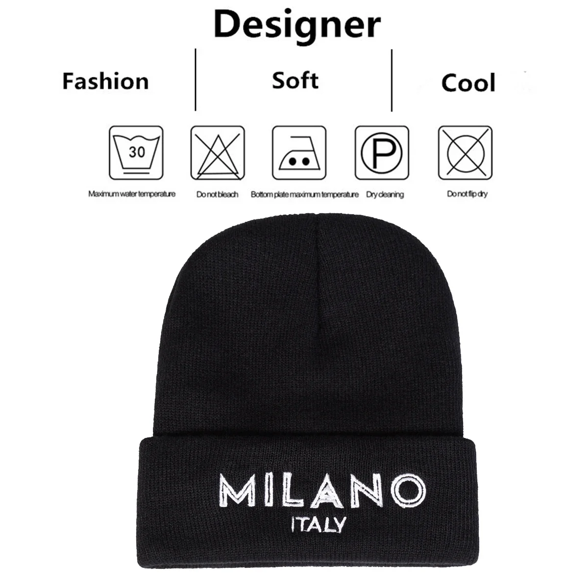 Unisex MILANO ITALY Letter Embroidery Beanies Autumn Winter Warm Beanie Hat Caps for Women Men