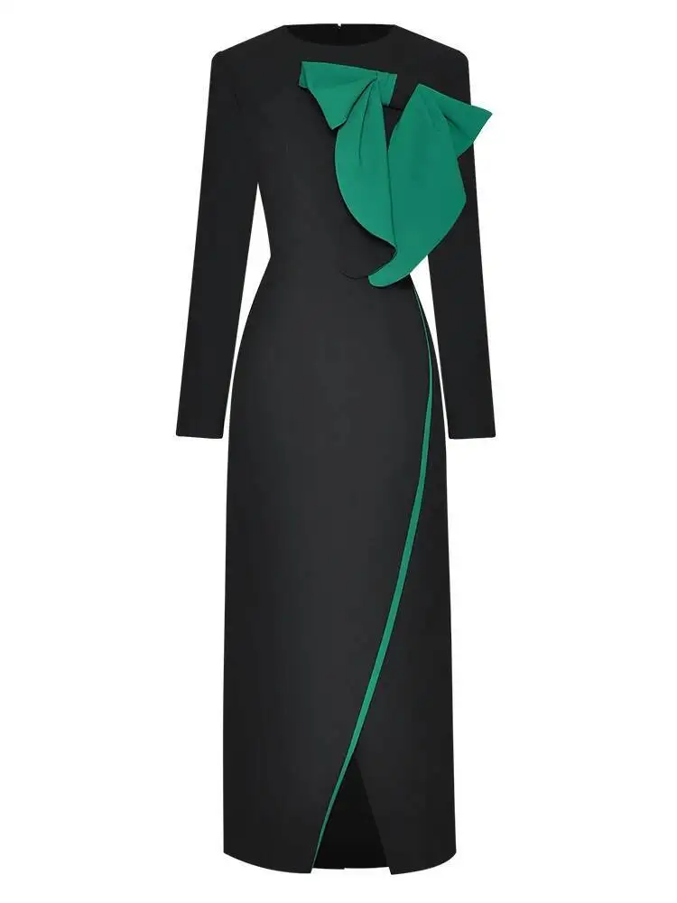 

Подиум Весна Осень Дамы Новое Высокое Качество Мода Вечеринка Зеленый Черный Тонкий Сексуальный Винтаж Элегантный Шикарный Офисный Карандаш Длинное Платье