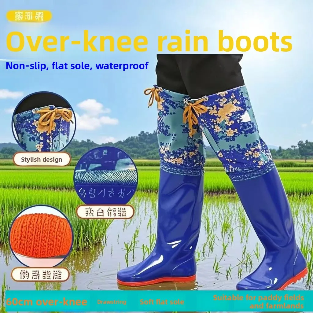 

Мужские длинные резиновые сапоги выше колена, противоскользящие резиновые сапоги выше колена для сельского хозяйства Sos Rice Paddy oes, водонепроницаемые резиновые сапоги
