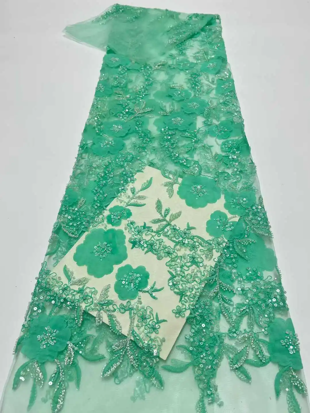 Latest African 3D Lace Beaded Lace Fabric 2025 French Tulle Lace Fabric Nigerian Sequins Embroidery Women Mesh Wedding Dresses