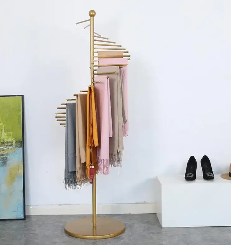 

Golden scarf shelf floor display rack creative hanging silk scarf clothing store pants display rack multi-functional round